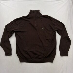 Lacoste Quarter Zip Pullover Sweater Mock Neck Logo Brown Mens Size 7